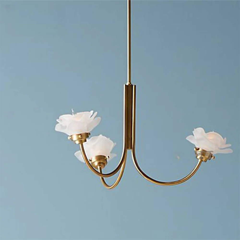 3 Heads French Simple Chandelier Vintage Rose Flower Glass Chandeliers - Image 14