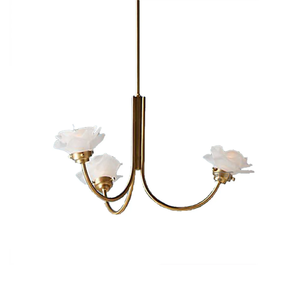 3 Heads French Simple Chandelier Vintage Rose Flower Glass Chandeliers - Image 15
