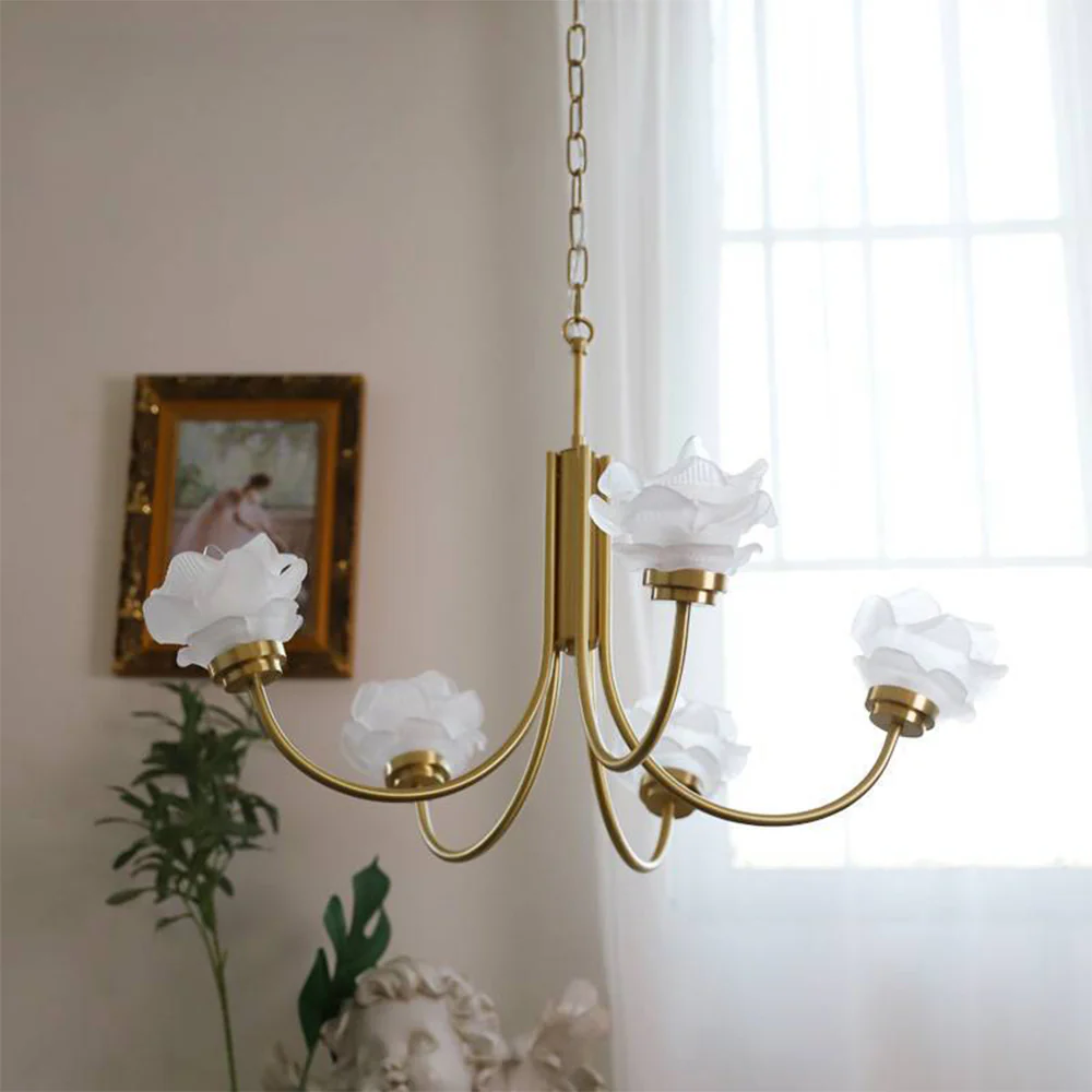 3 Heads French Simple Chandelier Vintage Rose Flower Glass Chandeliers - Image 5