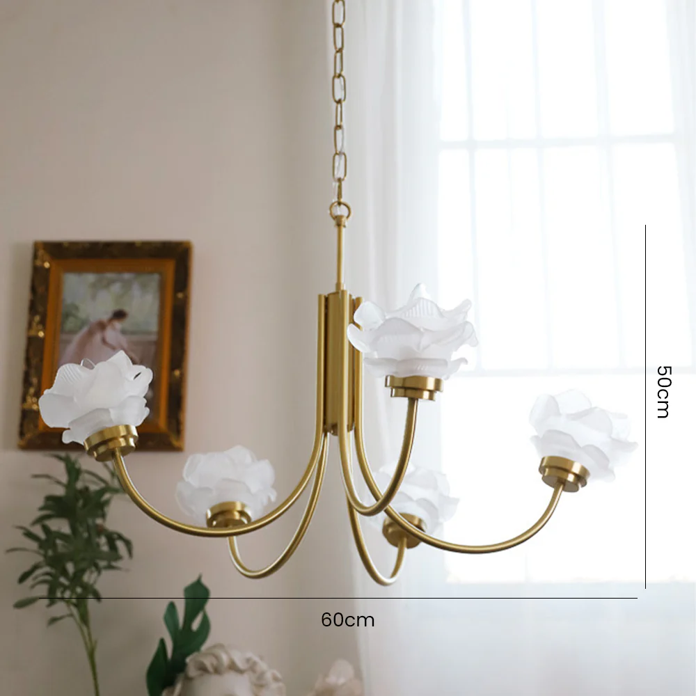 3 Heads French Simple Chandelier Vintage Rose Flower Glass Chandeliers - Image 8