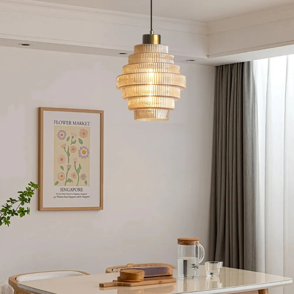 Bottle Shaped Brass Glass Pendant Light - Image 8