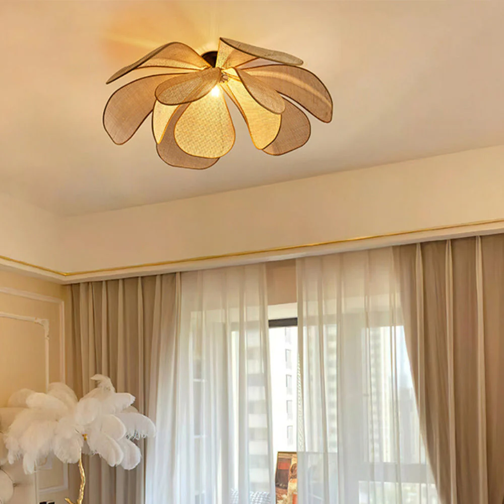 Antique Petal Rattan Living Room Ceiling Light - Image 6