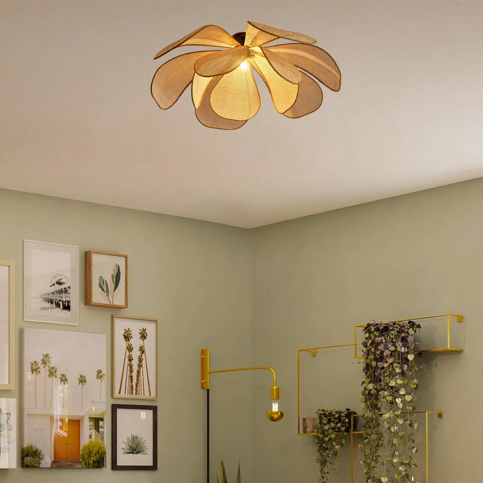 Antique Petal Rattan Living Room Ceiling Light - Image 7