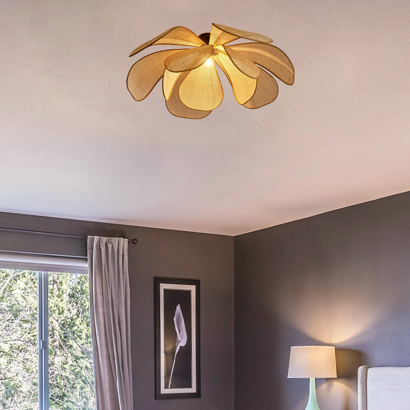 Antique Petal Rattan Living Room Ceiling Light - Image 8