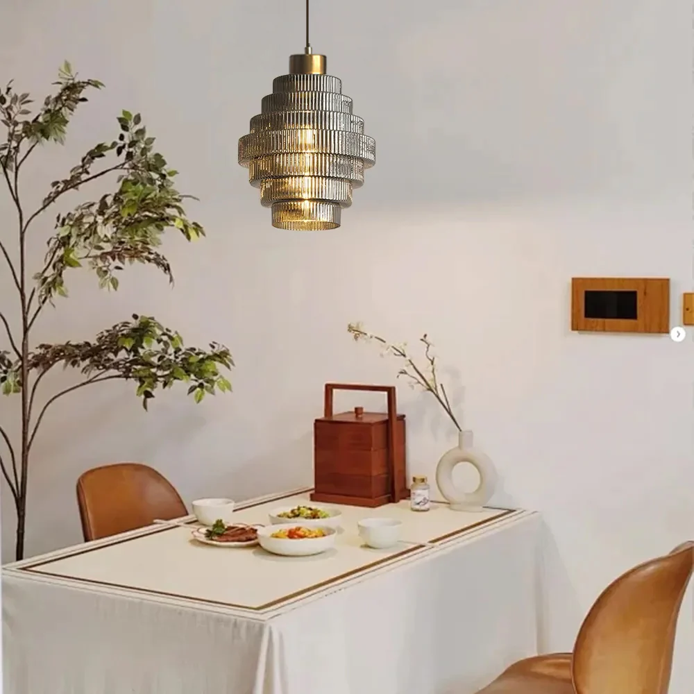 Antique Stripped Glass Brass Pendant Light - Image 3