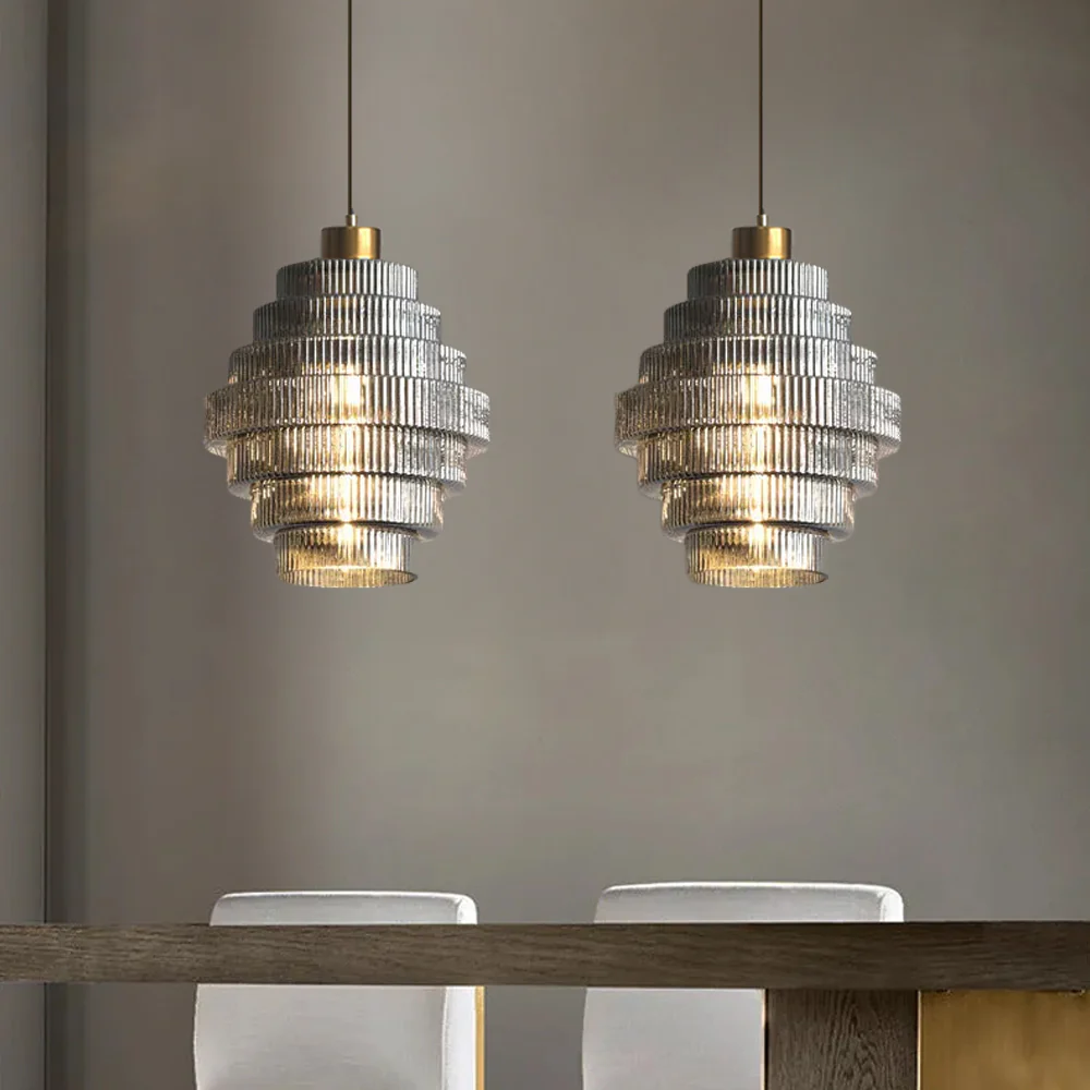 Antique Stripped Glass Brass Pendant Light - Image 4