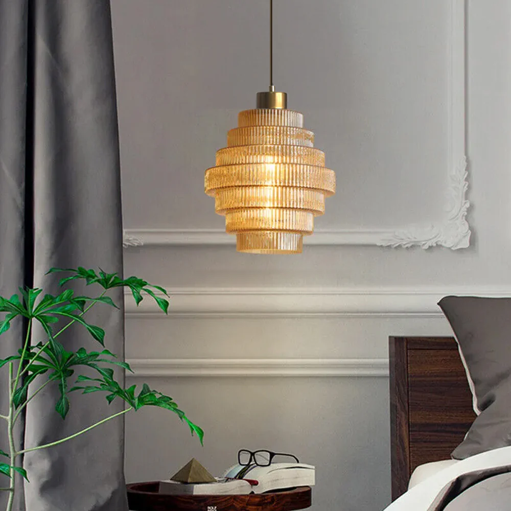 Antique Stripped Glass Brass Pendant Light - Image 7