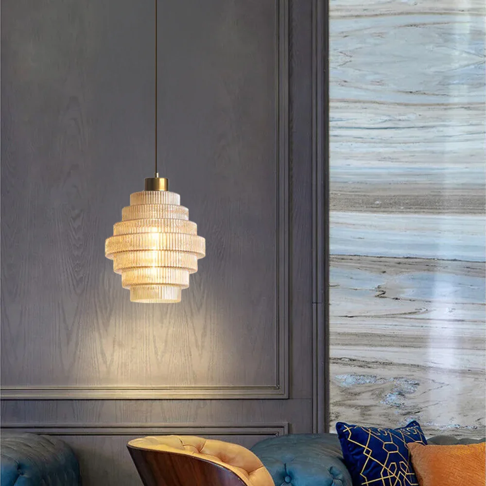 Antique Stripped Glass Brass Pendant Light - Image 9