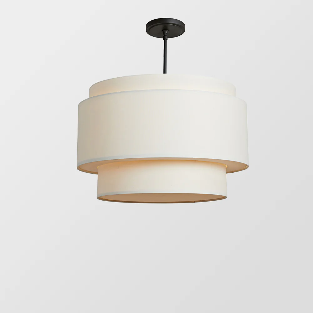 Beige Tiered Linen Drum Pendant Light - Image 8