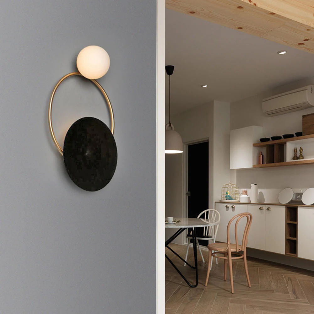 Nordic Simple  Black Gold Wrought Iron Circle Aisle Corridor Wall Light - Image 3