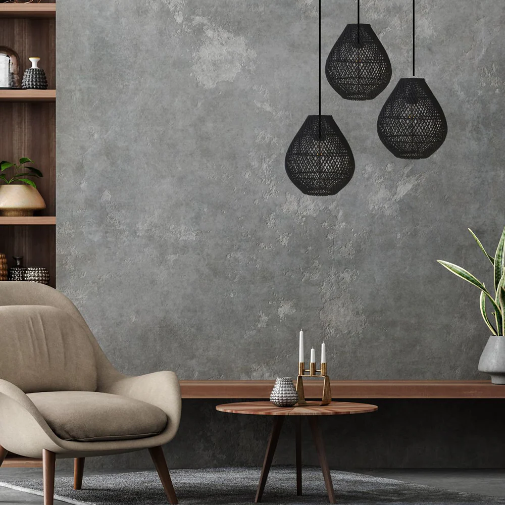 Boho Rattan Handwoven Black Pendant Light - Image 2