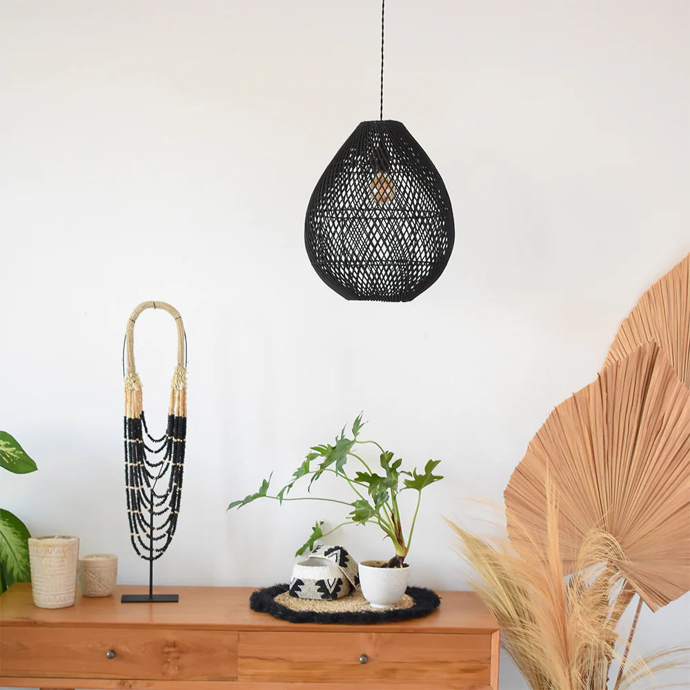 Boho Rattan Handwoven Black Pendant Light - Image 3