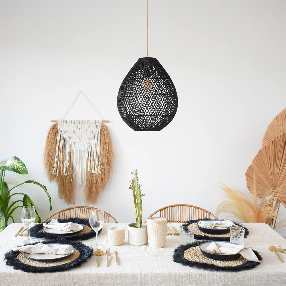 Boho Rattan Handwoven Black Pendant Light - Image 4