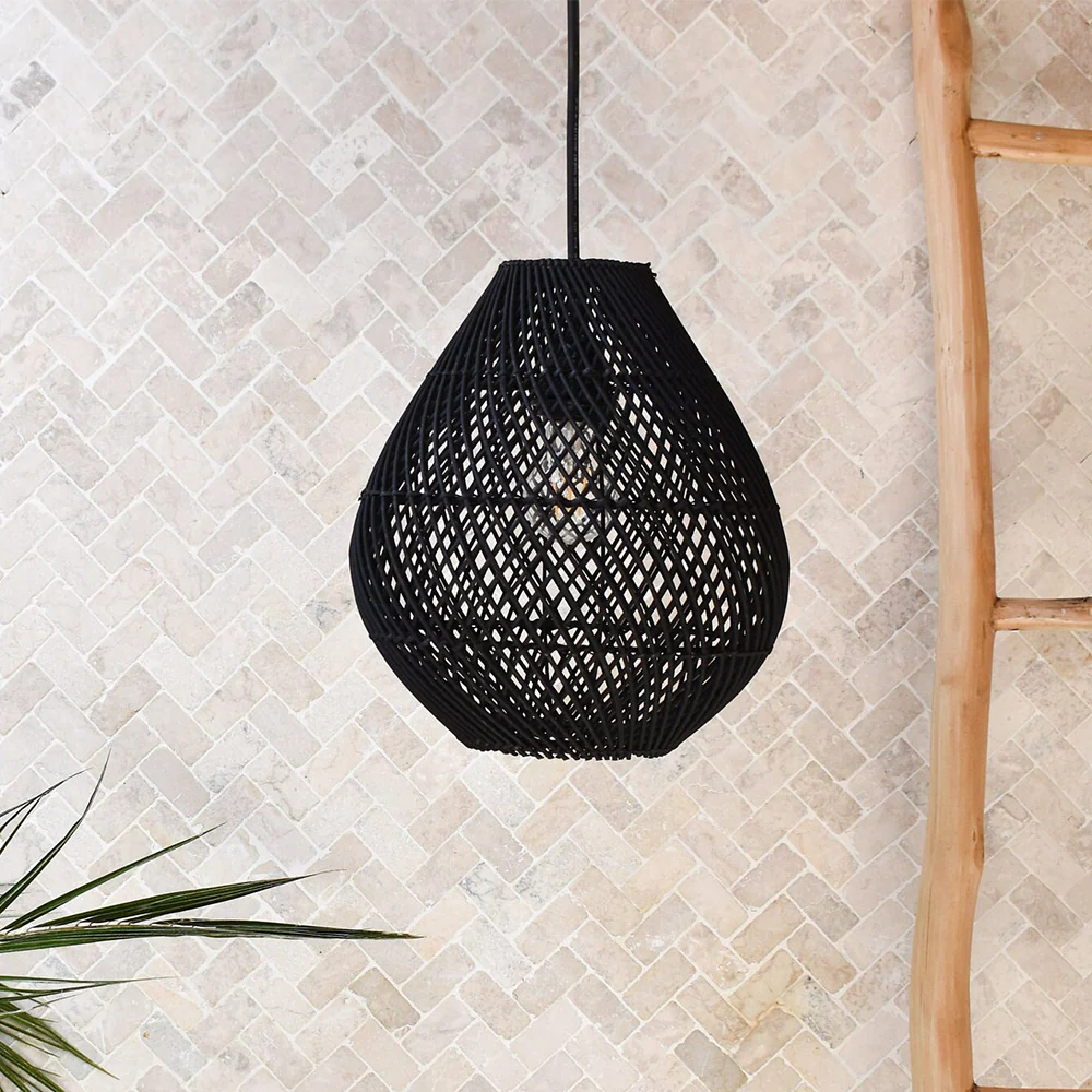 Boho Rattan Handwoven Black Pendant Light - Image 5