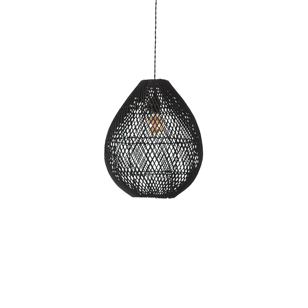 Boho Rattan Handwoven Black Pendant Light - Image 9