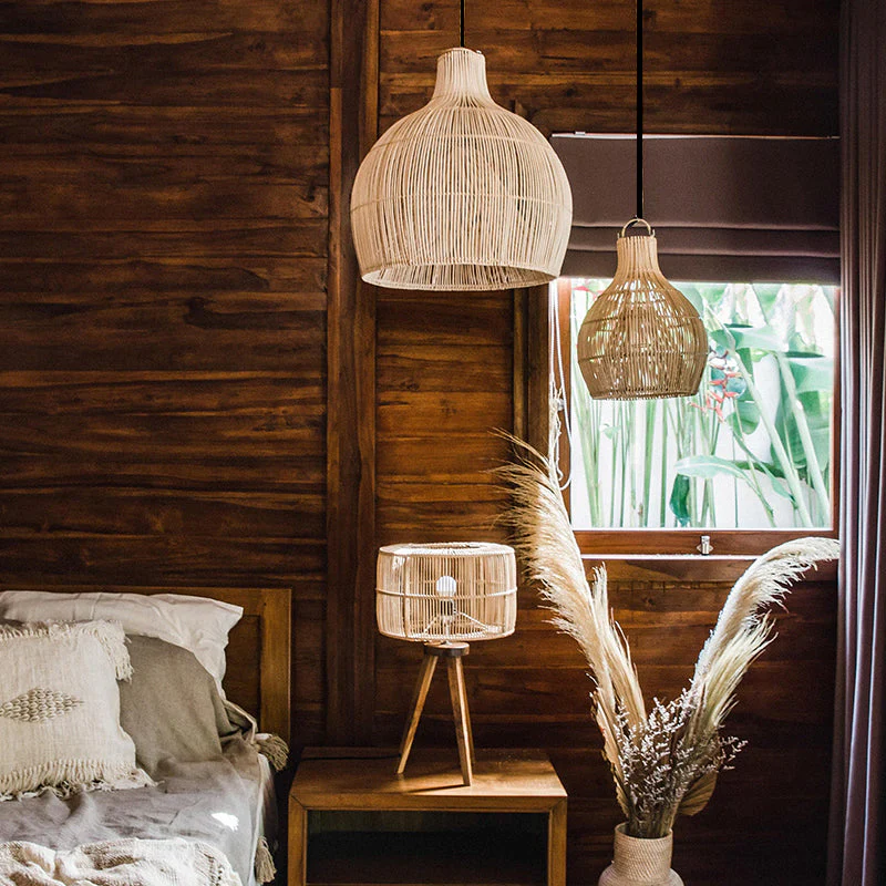 Boho Wicker Lamp Shades Handwoven Kitchen Island Pendant Light - Image 5