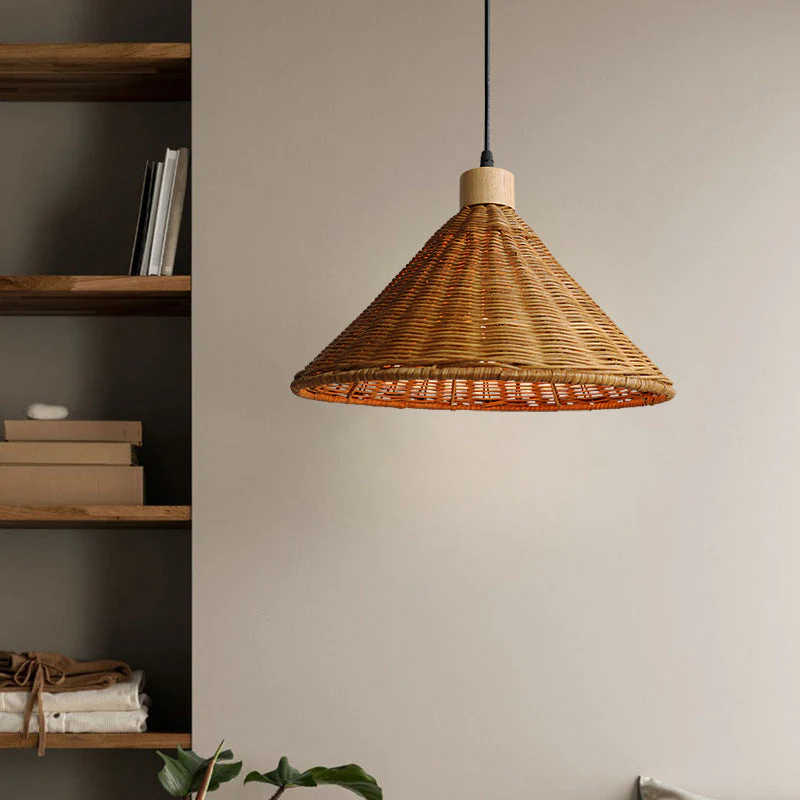 Brown Rattan Basket Pendant Lighting Fixture