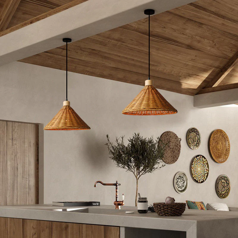 Brown Rattan Basket Pendant Lighting Fixture - Image 3
