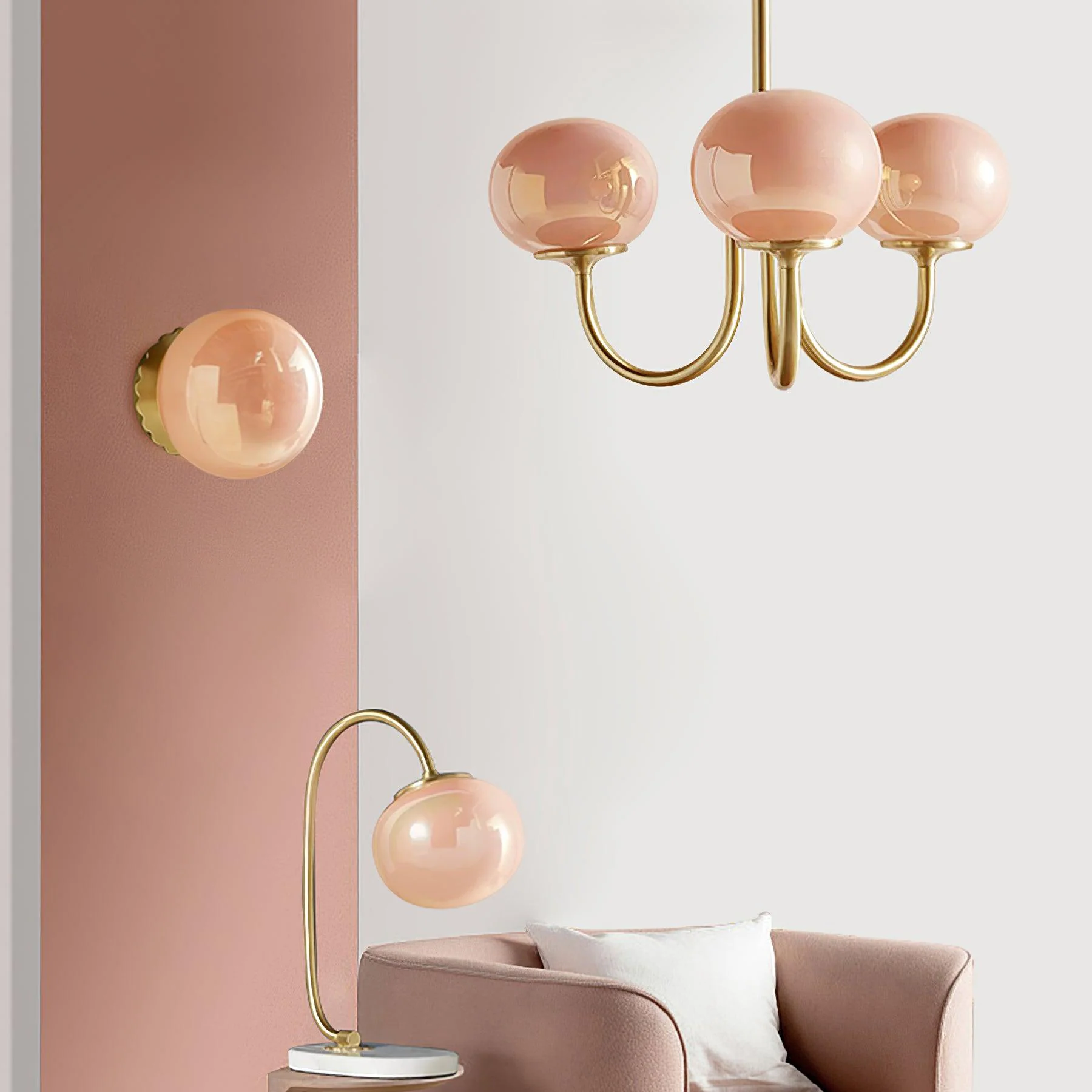 Bubble Pink Glass Marshmallow Chandelier - Image 4