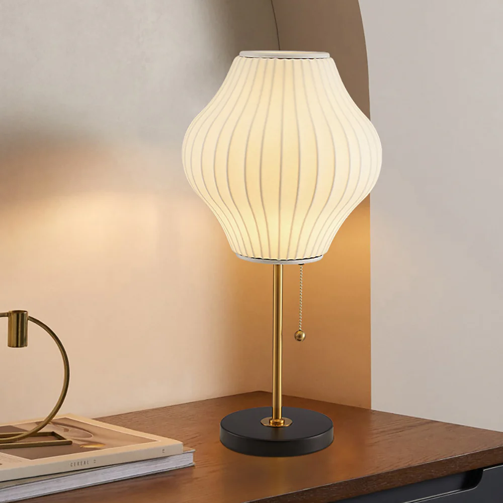 Classic Silk White Bedroom Bedside Table Lamp - Image 2