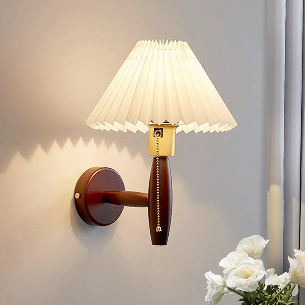 Classic Walnut Wood Folds Shade Wall Light