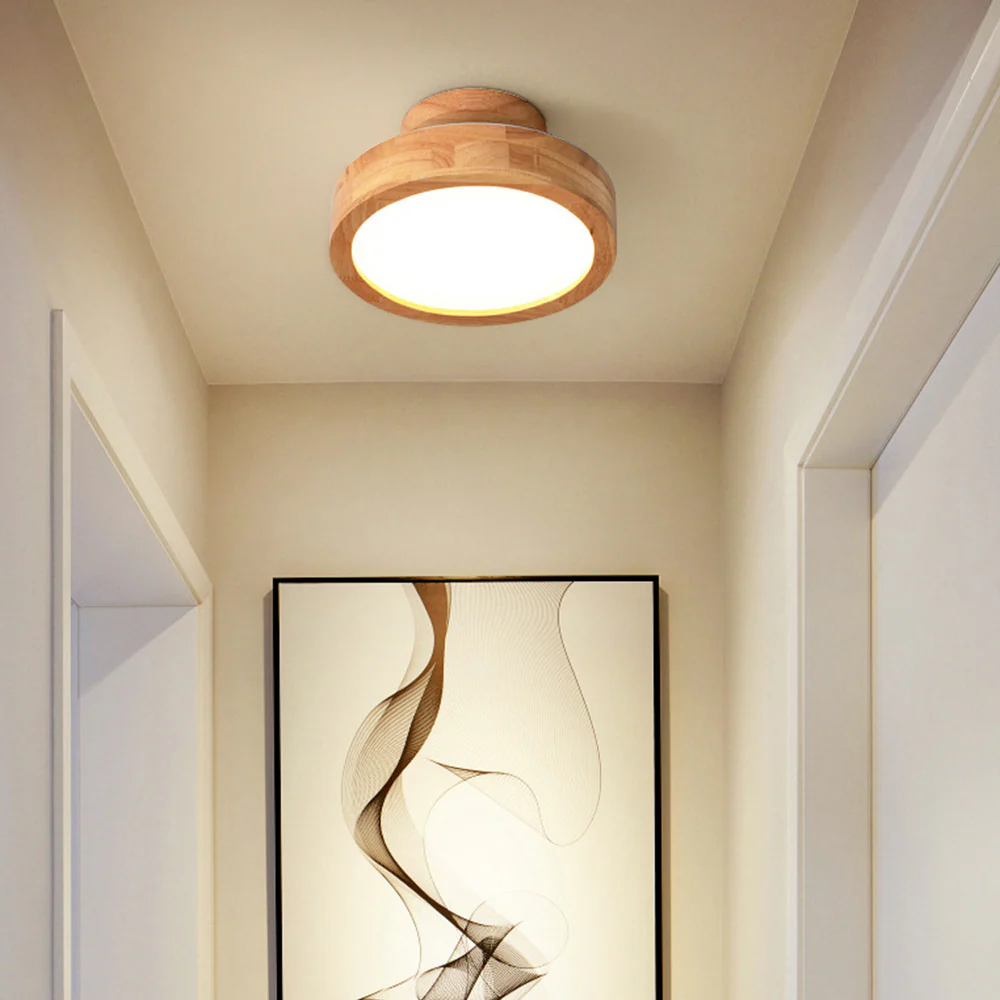 Contemporary Wood Round Flush Mount LED Ceiling Light - Image 2