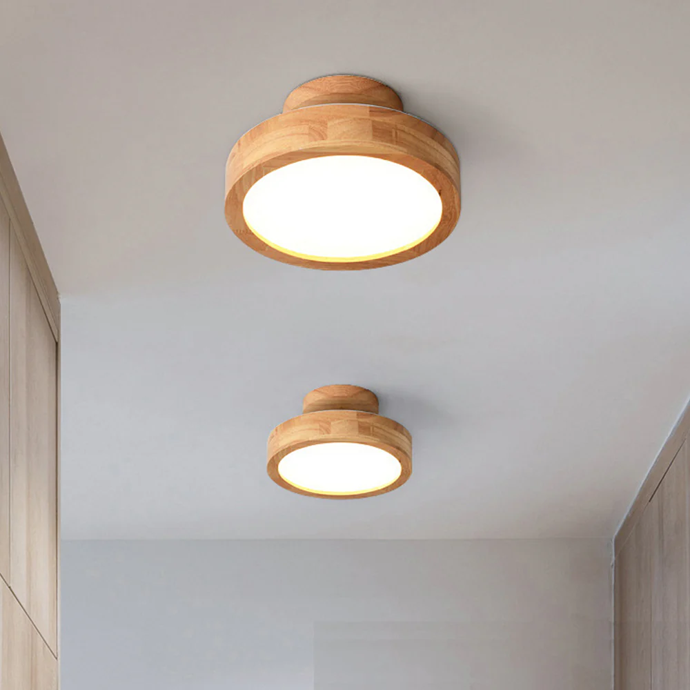 Contemporary Wood Round Flush Mount LED Ceiling Light - Image 5