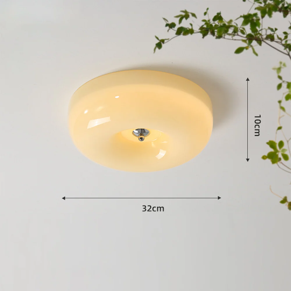 Cream Round Ceiling Lamp Simple Glass Ceiling Light For Bedroom - Image 16