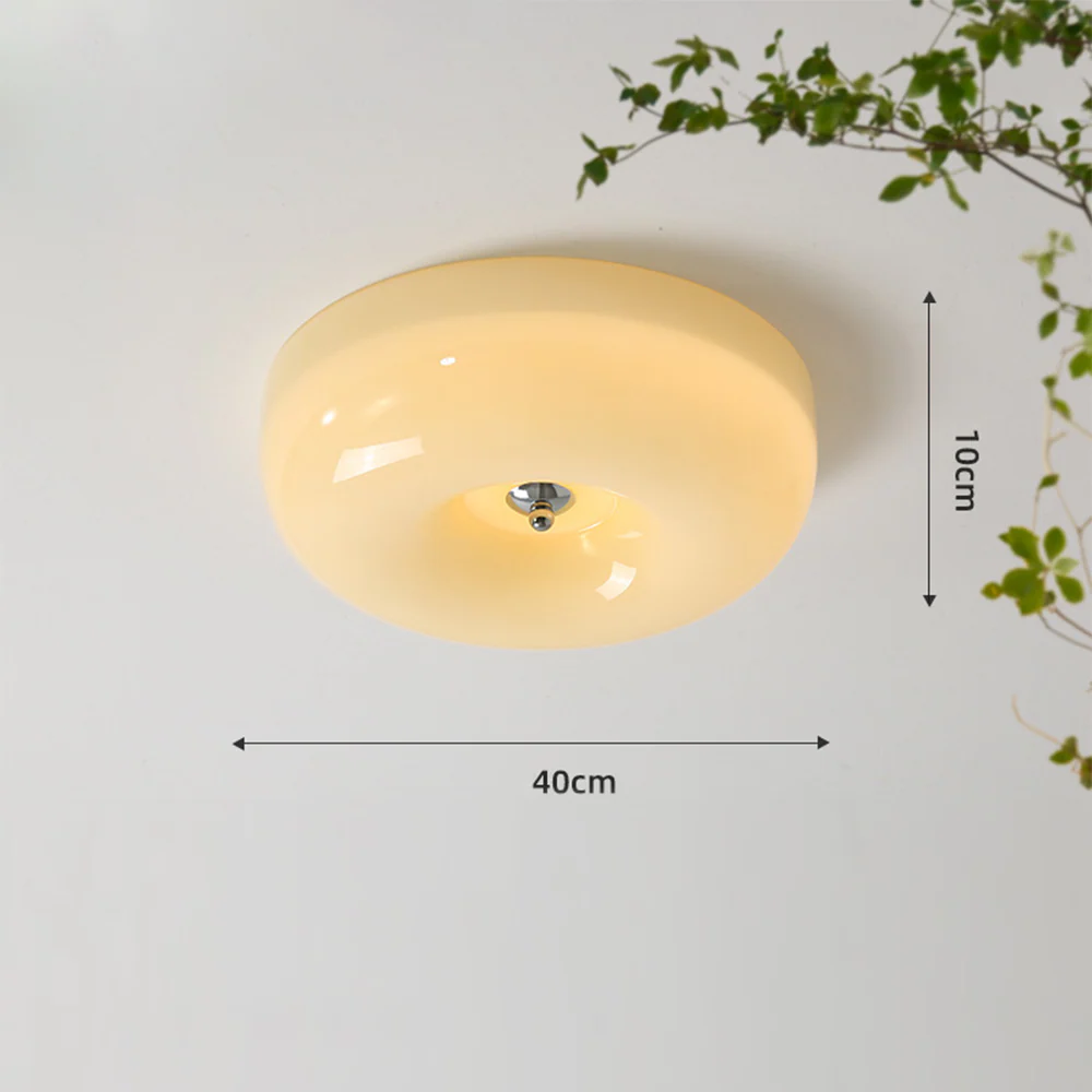 Cream Round Ceiling Lamp Simple Glass Ceiling Light For Bedroom - Image 17