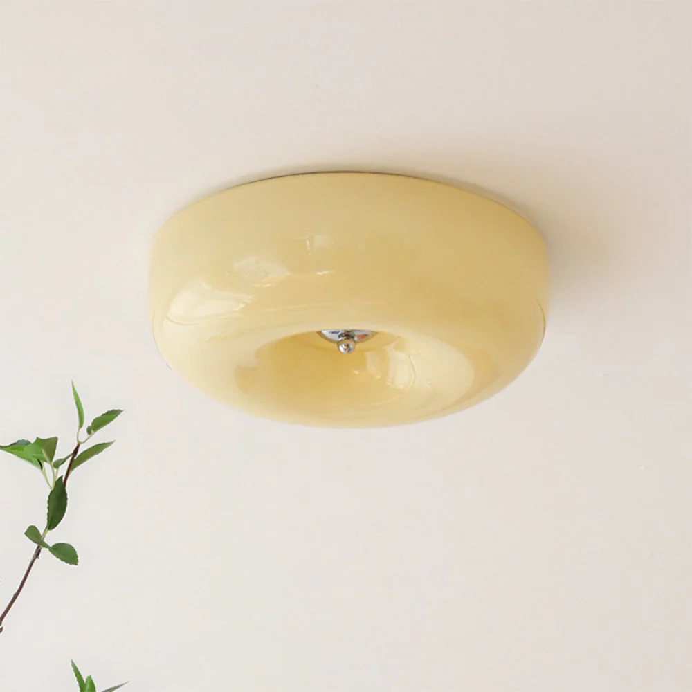 Cream Round Ceiling Lamp Simple Glass Ceiling Light For Bedroom - Image 3