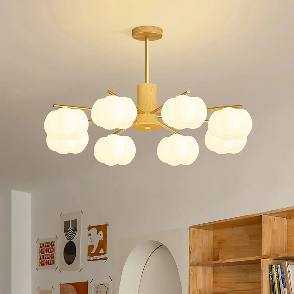 Cream Style Wooden Cotton Balls Chandelier For Living Room - Image 11