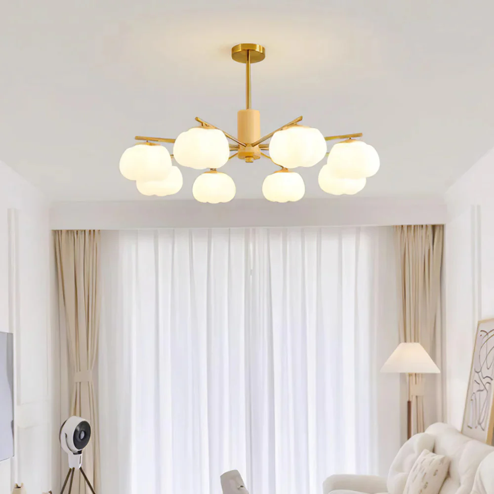 Cream Style Wooden Cotton Balls Chandelier For Living Room - Image 13