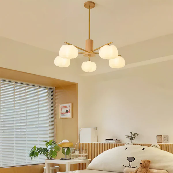 Cream Style Wooden Cotton Balls Chandelier For Living Room - Image 3