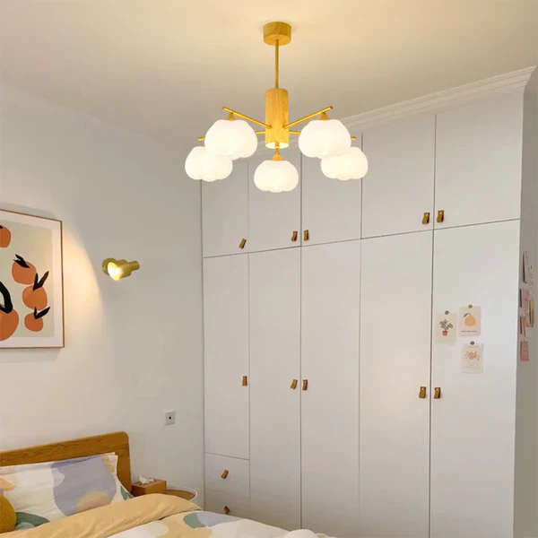 Cream Style Wooden Cotton Balls Chandelier For Living Room - Image 4