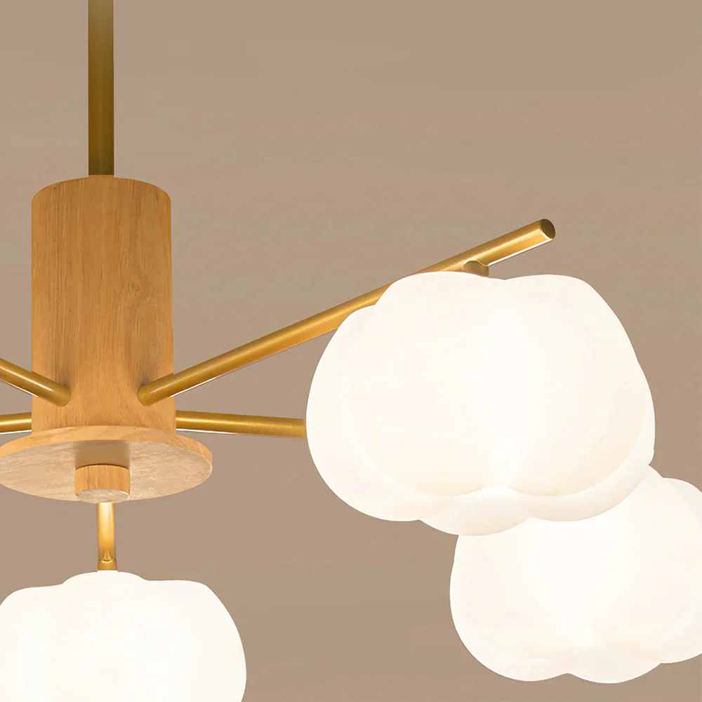 Cream Style Wooden Cotton Balls Chandelier For Living Room - Image 7