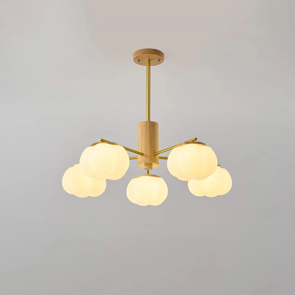 Cream Style Wooden Cotton Balls Chandelier For Living Room - Image 8