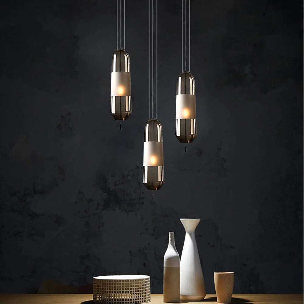 Designer Capsule Shaped Glass Pendant Lamp - Image 3