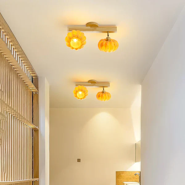 Eco-friendly Yellow Pumpkin Ceiling Lamp - Image 4