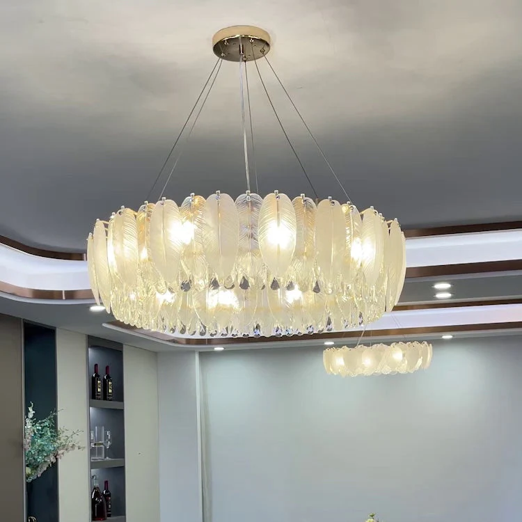 Feather Shape Crystal Glass Round Chandelier - Image 3