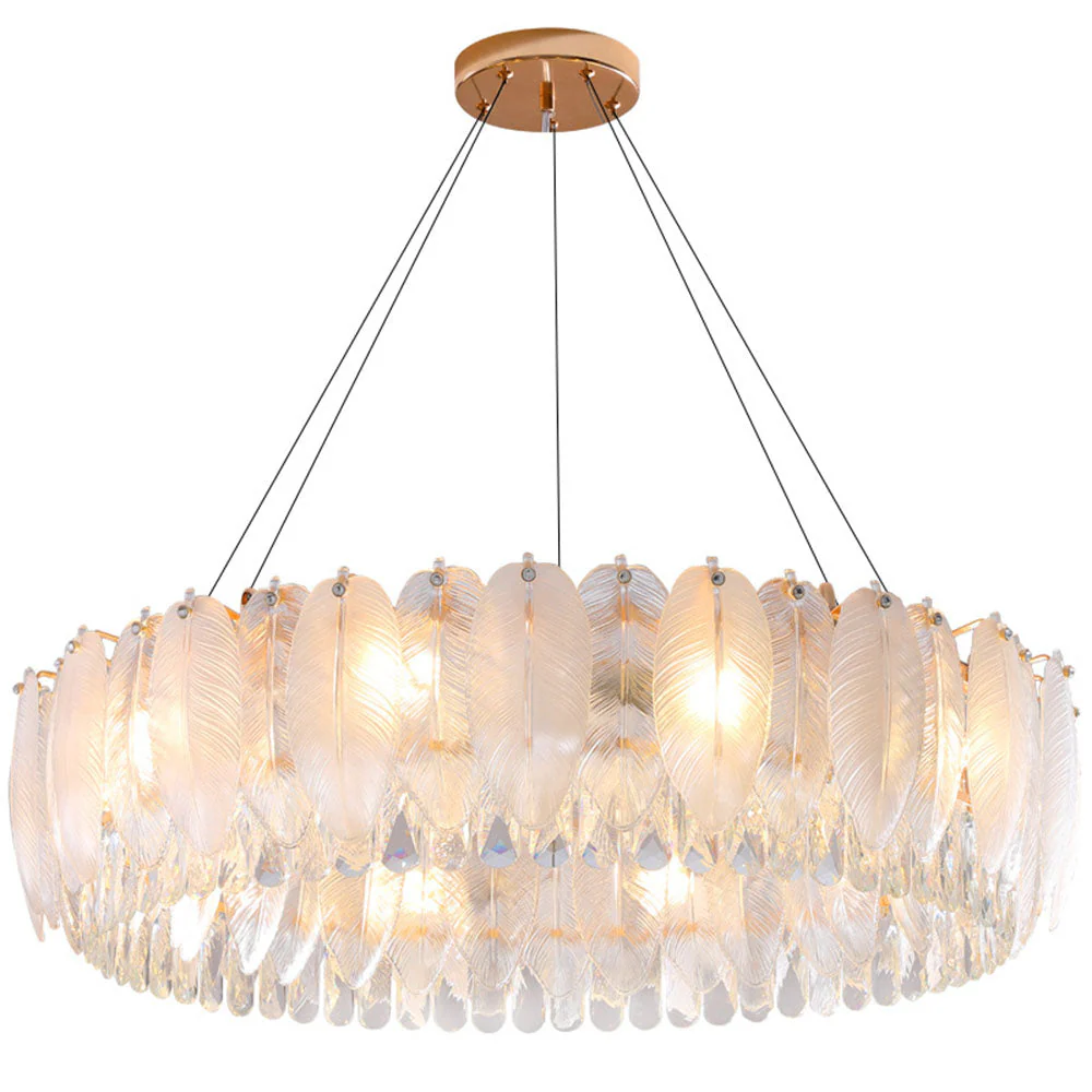 Feather Shape Crystal Glass Round Chandelier - Image 4