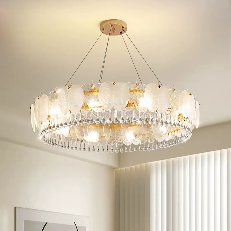 Feather Shape Crystal Glass Round Chandelier - Image 6