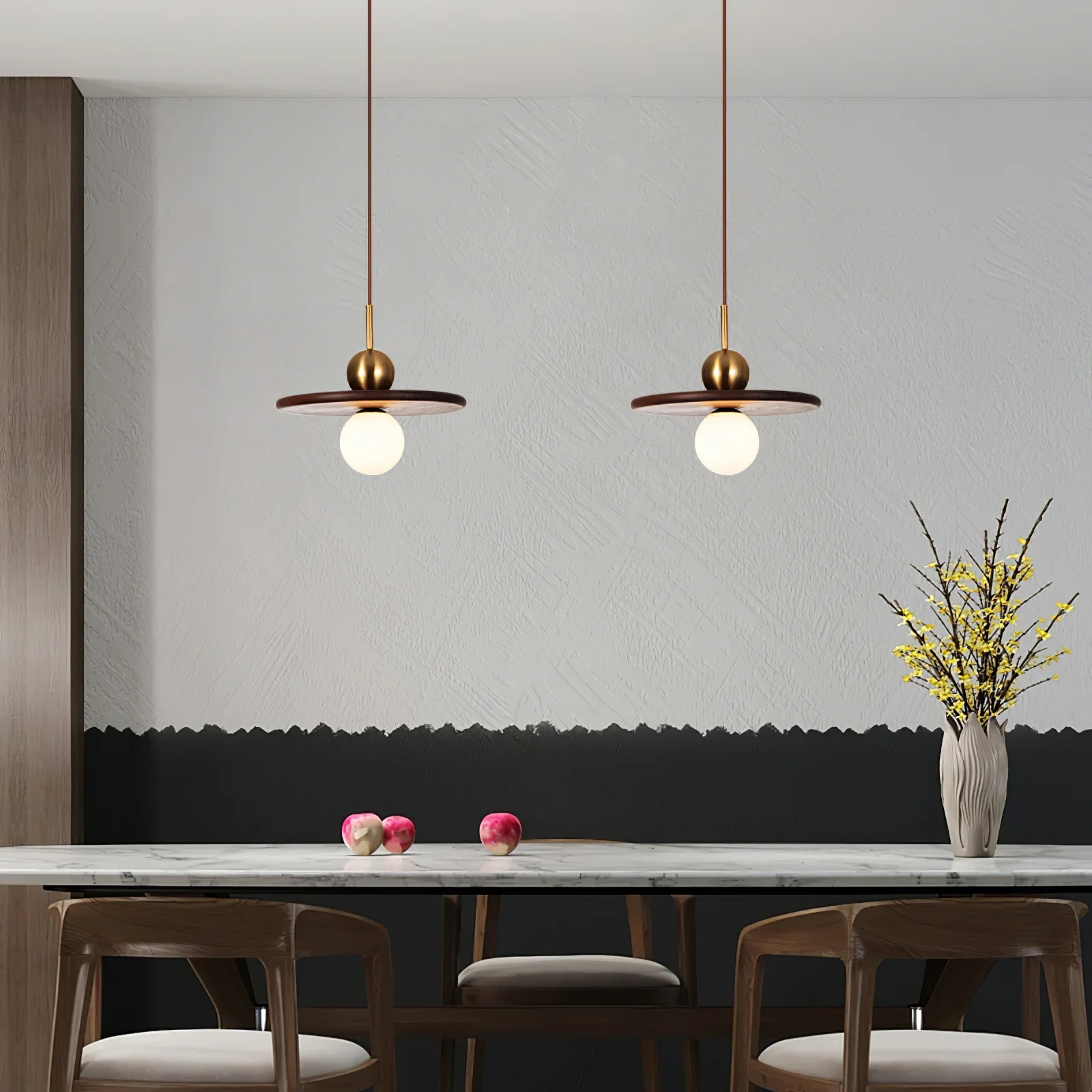 Flying Saucer Walnut Round Creative Pendant Lamp - Image 3