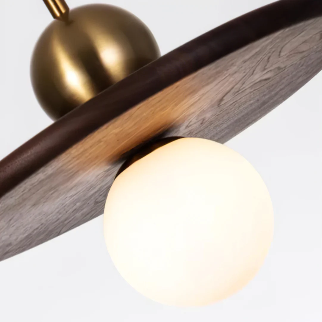 Flying Saucer Walnut Round Creative Pendant Lamp - Image 4