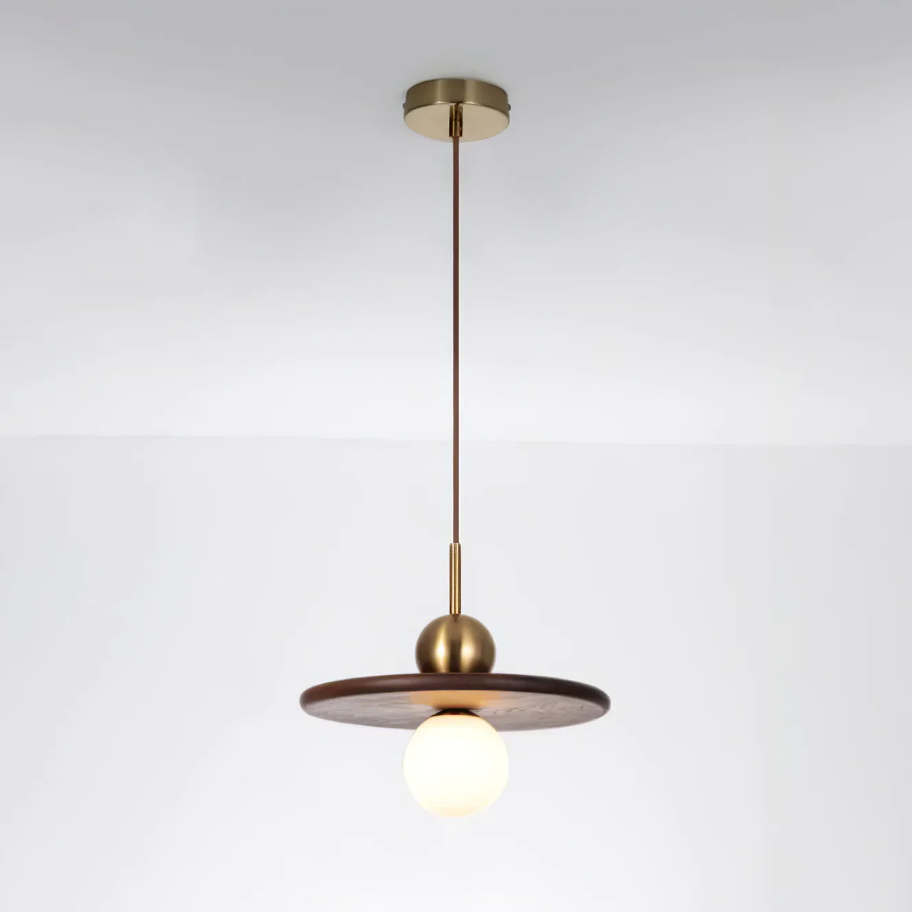 Flying Saucer Walnut Round Creative Pendant Lamp - Image 6