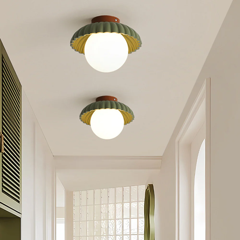 French Creamy Glass Stained Ceiling Light - Image 6