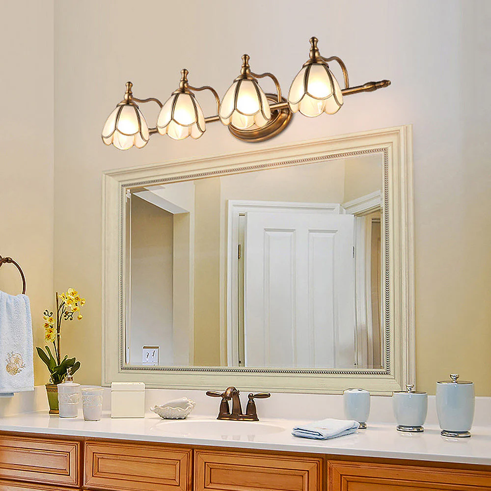 French Flower Gold Bathroom Vanity Wall Lights