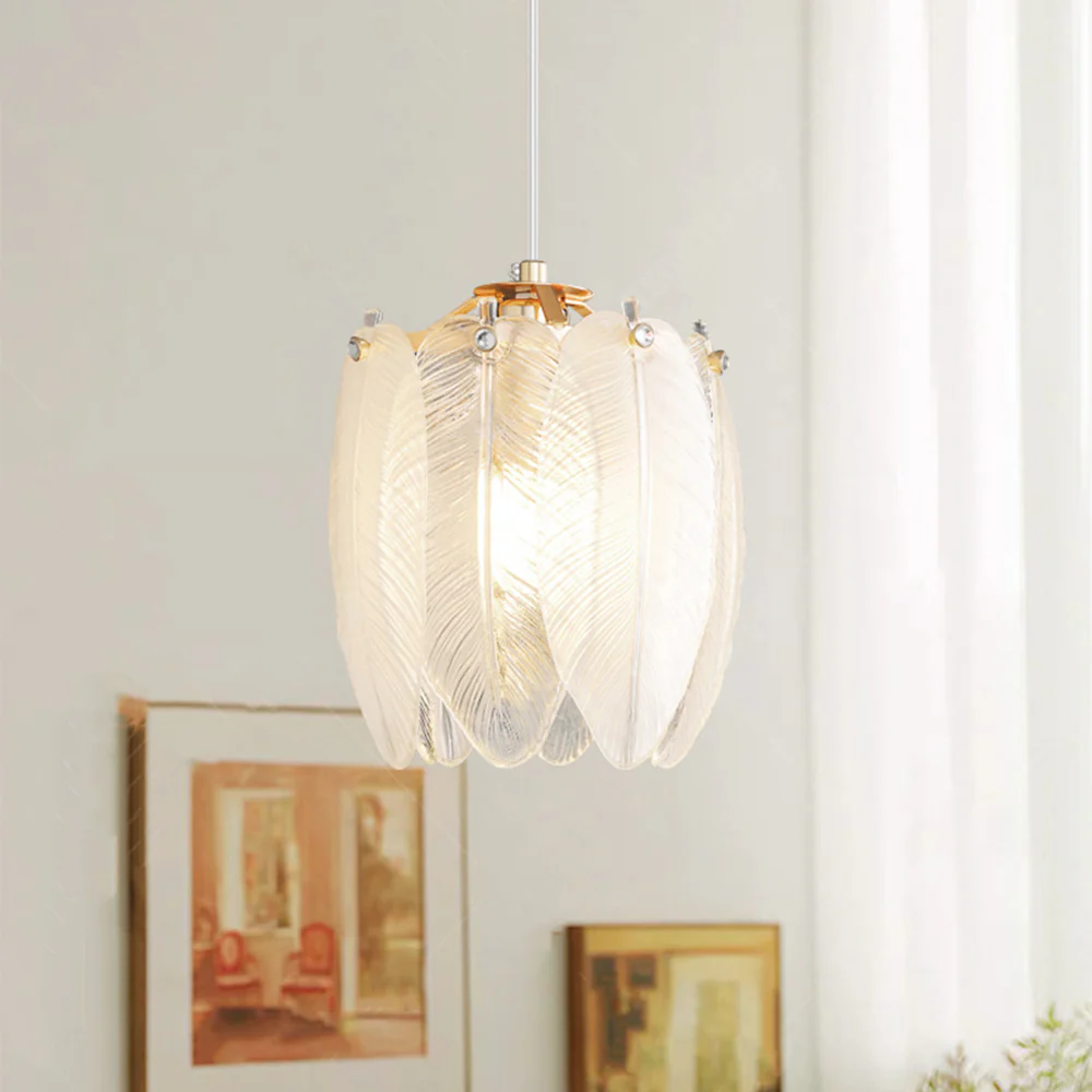 French Style Feather Glass Pendant Light - Image 3