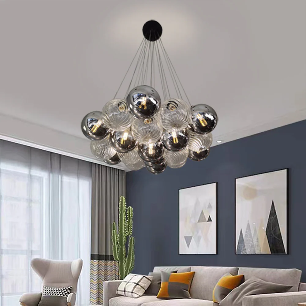 Grey Bubble Glass Ball LED Chandelier - Image 3