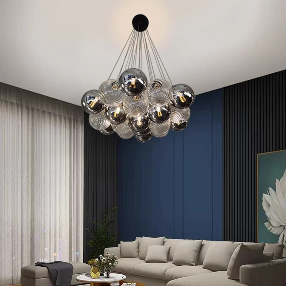 Grey Bubble Glass Ball LED Chandelier - Image 4