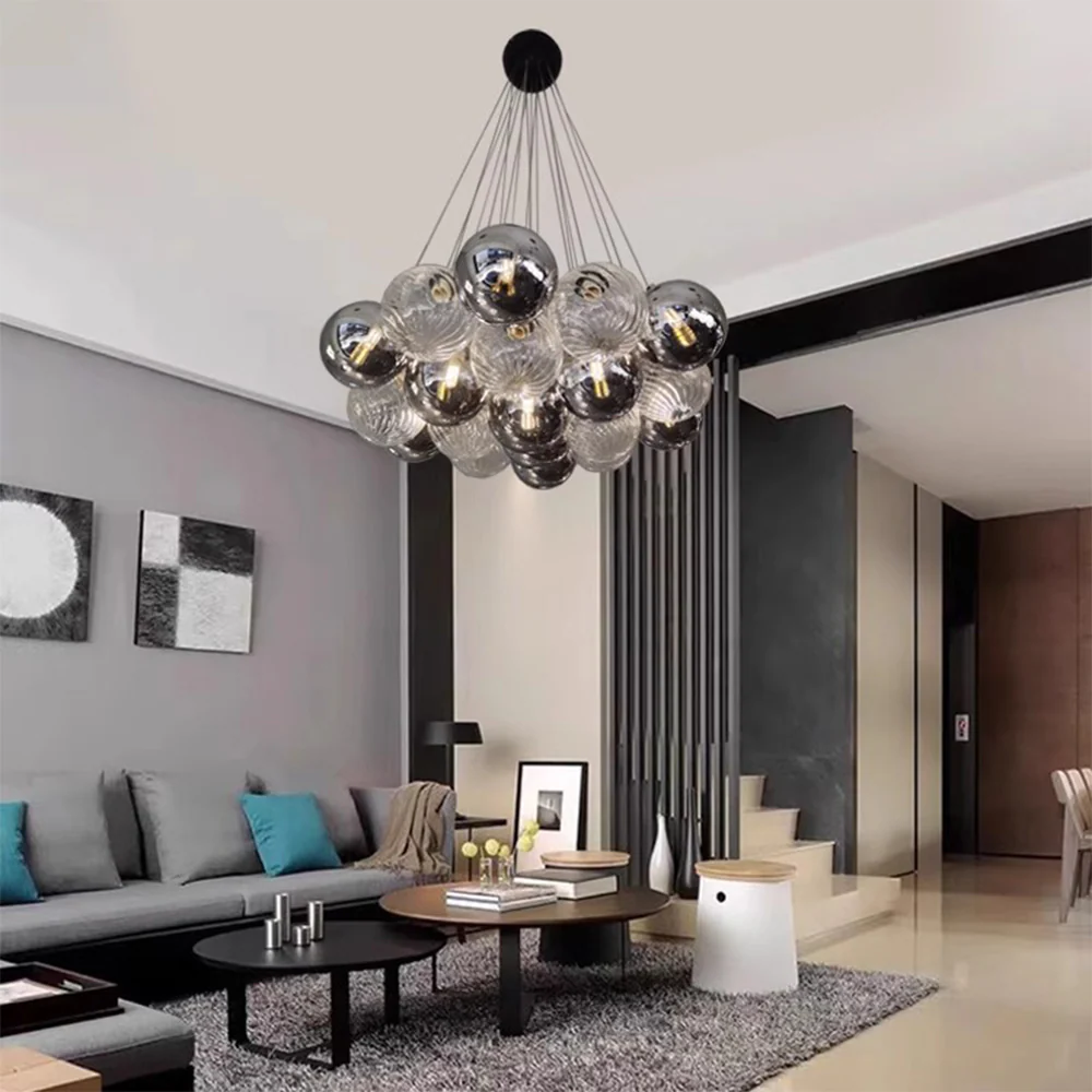Grey Bubble Glass Ball LED Chandelier - Image 5